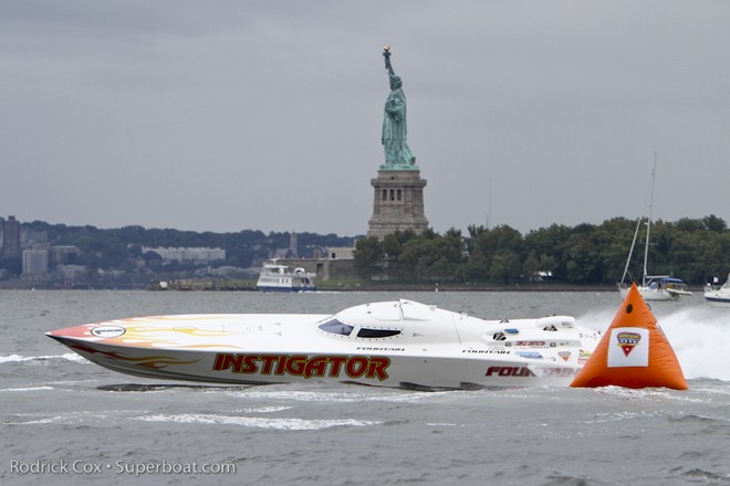 Arguably one of the world’s most famous waterways, the Hudson River leads out into New York Harbour and allows racers toflash past the Statue of Liberty.   - New York Grand Prix © Rodrick Cox